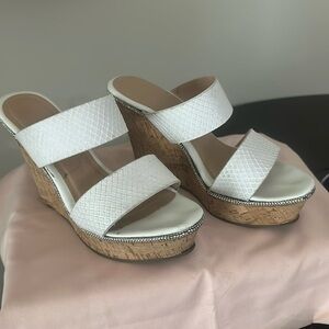 Wedges, Ivanka, white slip ons, 4 1/2” back height, 1 1/2” platform front
